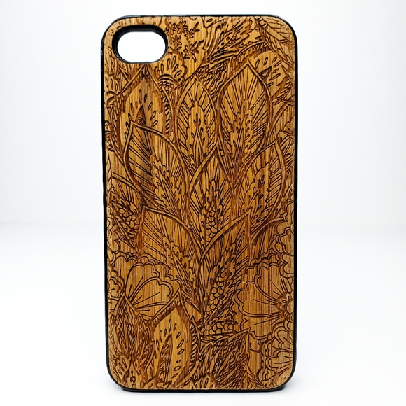 Boho Floral Rangoli Henna Hand-Carved Wooden iPhone 4 Case Melrose Trading Post - Picture 2 of 13